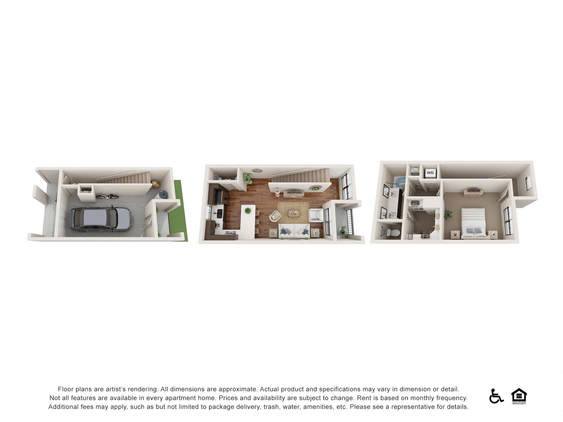 Floor plan for 1 bed, 1.5 baths, 993 sqft